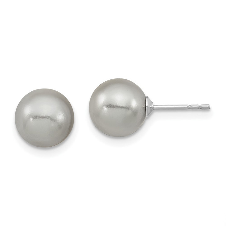 Majestic Sterling Silver Rhodium-plated 8-9mm Grey Imitation Shell Pearl Stud Earrings QMJE8G