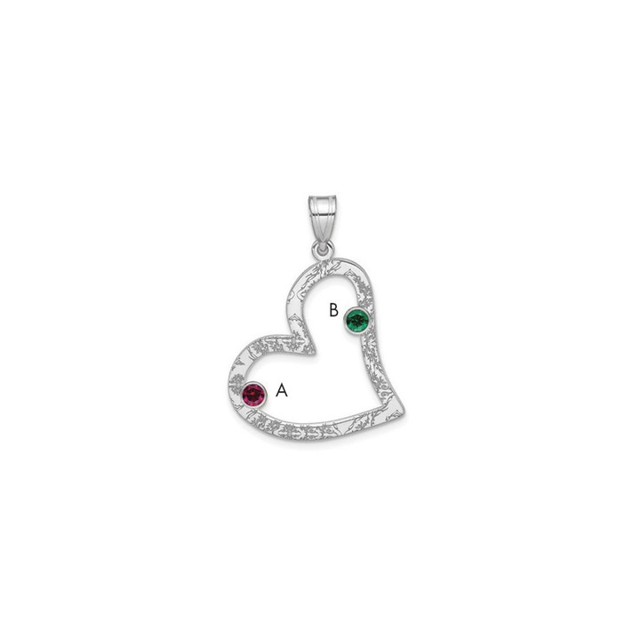 SS/Rhodium-plated 2 Birthstone Heart with SS Bezel Family Pendant QMP2/2SS