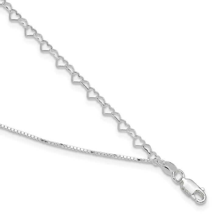 Sterling Silver Polished Double Strand Hearts 9in Plus 1in ext Anklet QG4756-9