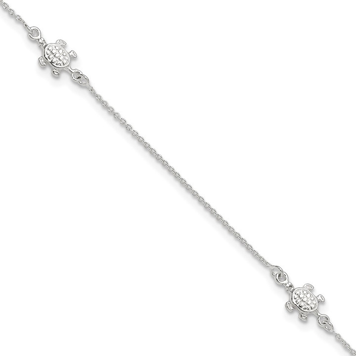Sterling Silver Turtle 9 inch Plus 1 inch Ext. Anklet QG4206-9