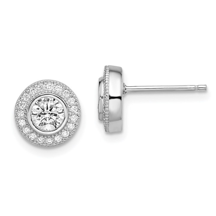 Brilliant Embers Sterling Silver Rhodium-plated 40 Stone Micro Pav Halo CZ Post Earrings QMP328