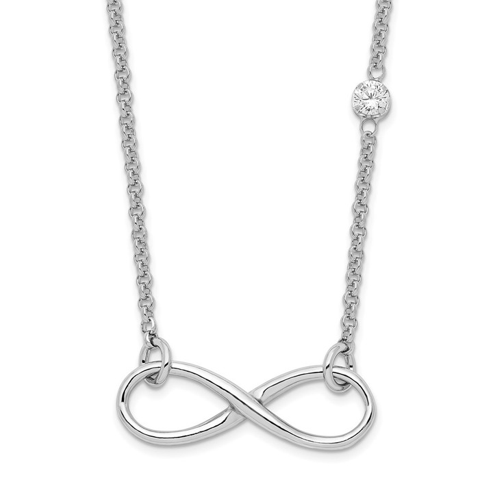 Sterling Silver Rhodium-plated CZ Infinity Knot Necklace QG4395-18