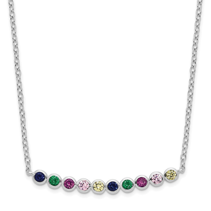 Sterling Silver Rhodium-plated Polished Multi-color CZ Bar Necklace QG6110-18