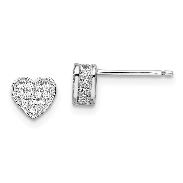 Brilliant Embers Sterling Silver Rhodium-plated 54 Stone Micro Pav CZ Heart Post Earrings QMP1369