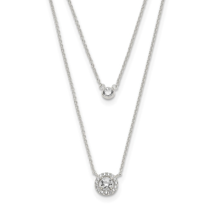 Sterling Silver CZ  2-Strand w/1.75in ext. Necklace QG5473-16