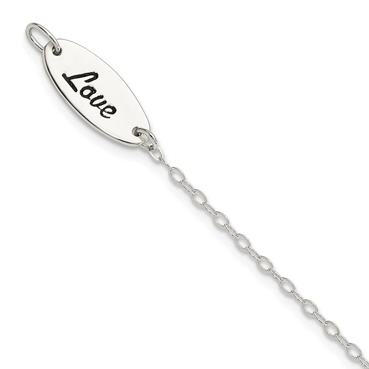 Sterling Silver Polished Enamel Heart LOVE Bracelet QG3625-7.5