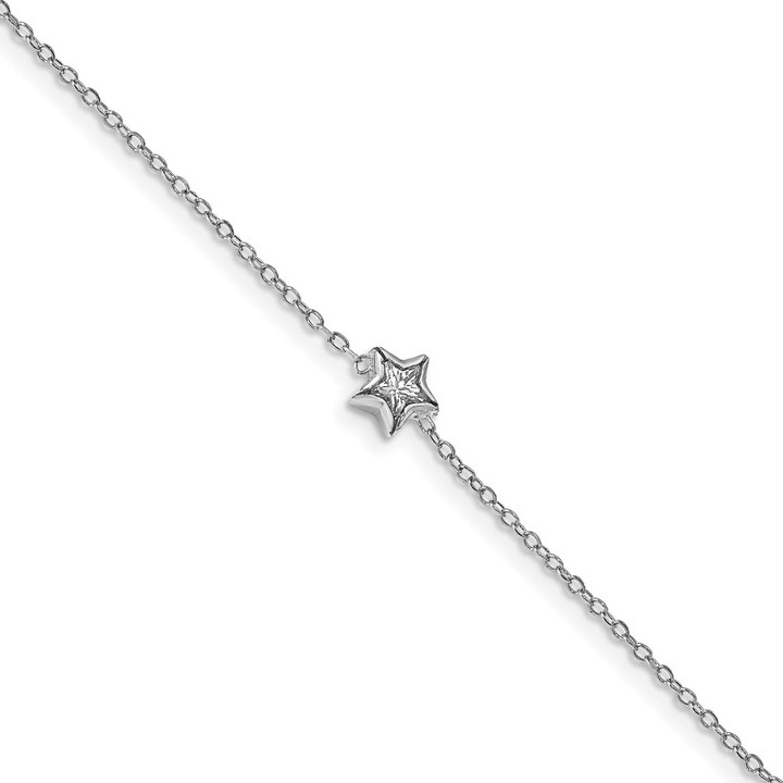 Sterling Silver Rhodium-Plated Bezel Set CZ w/ .5in Ext. Bracelet QG5670-6.75
