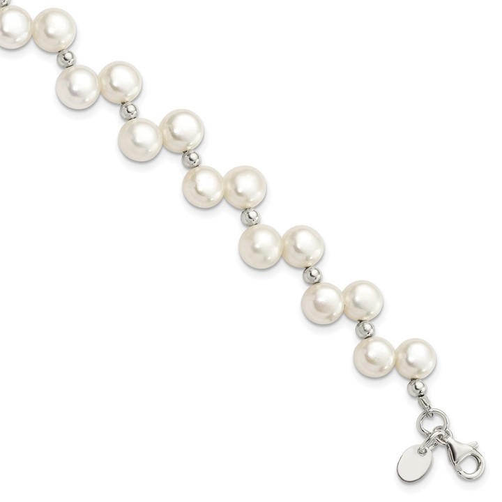 Sterling Silver FW Cultured Button Pearl 7.5in Bracelet QH1858-7.5