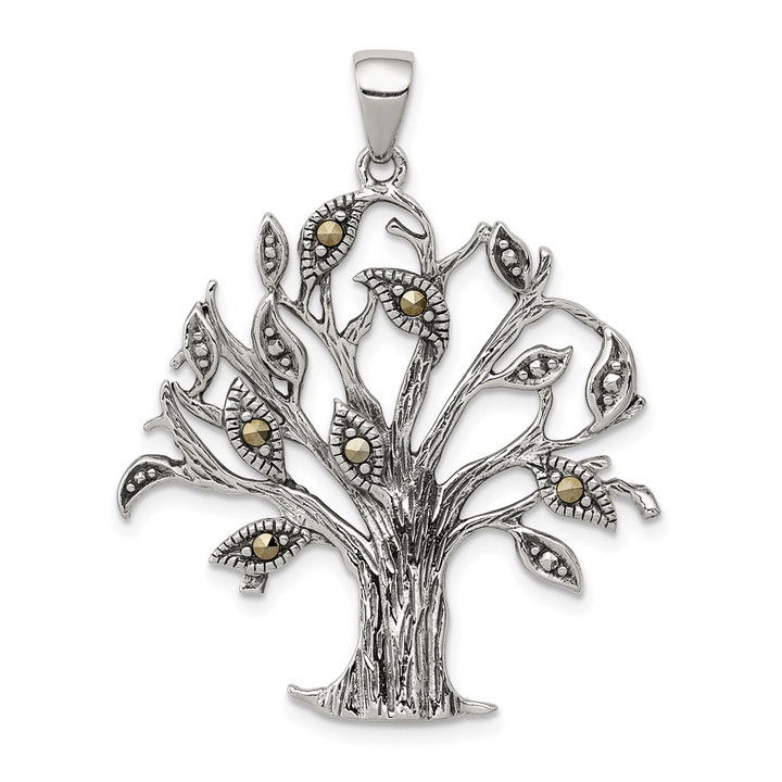Sterling Silver Oxidized w/Marcasite Tree Pendant QP4322