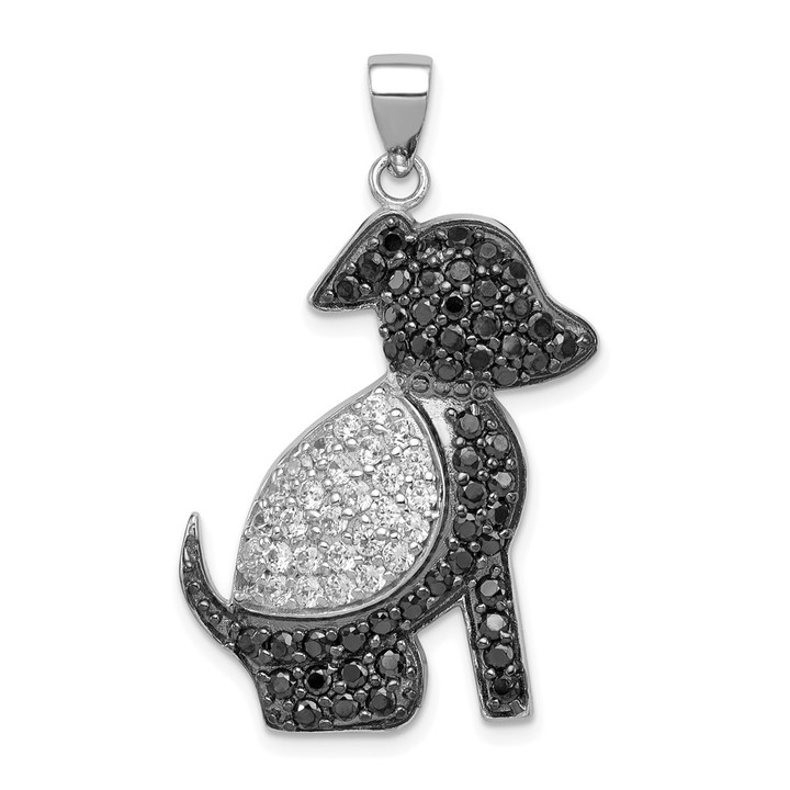Sterling Silver Rhodium-plated Black and Clear CZ Dog Pendant QP2096