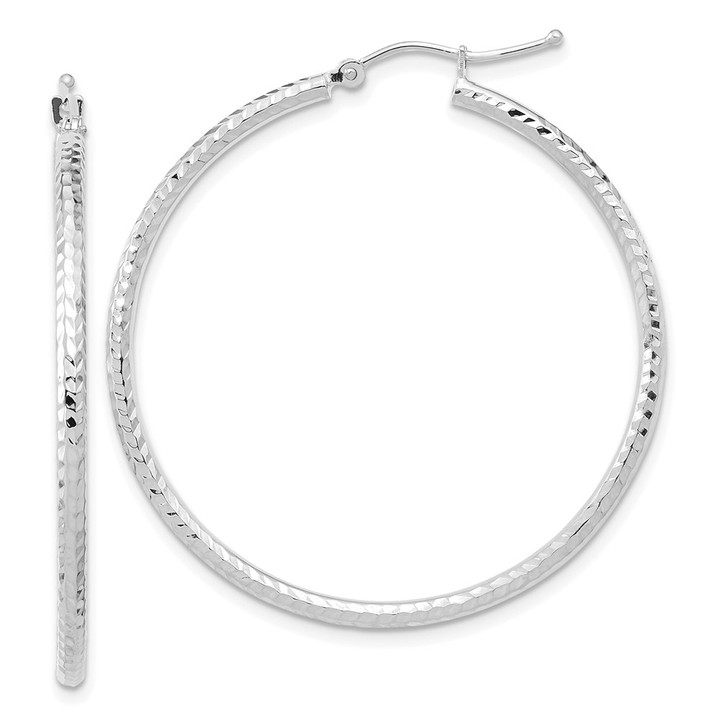 10k White Gold Diamond-cut 2mm Round Tube Hoop Earrings 10TC396W