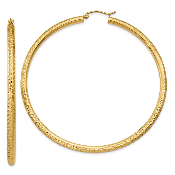 10k Diamond-cut 3mm Round Hoop Earrings 10TC274