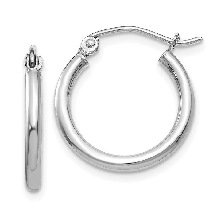 10K White Gold Polished 2mm Lightweight Tube Hoop Earrings 10T1123L
