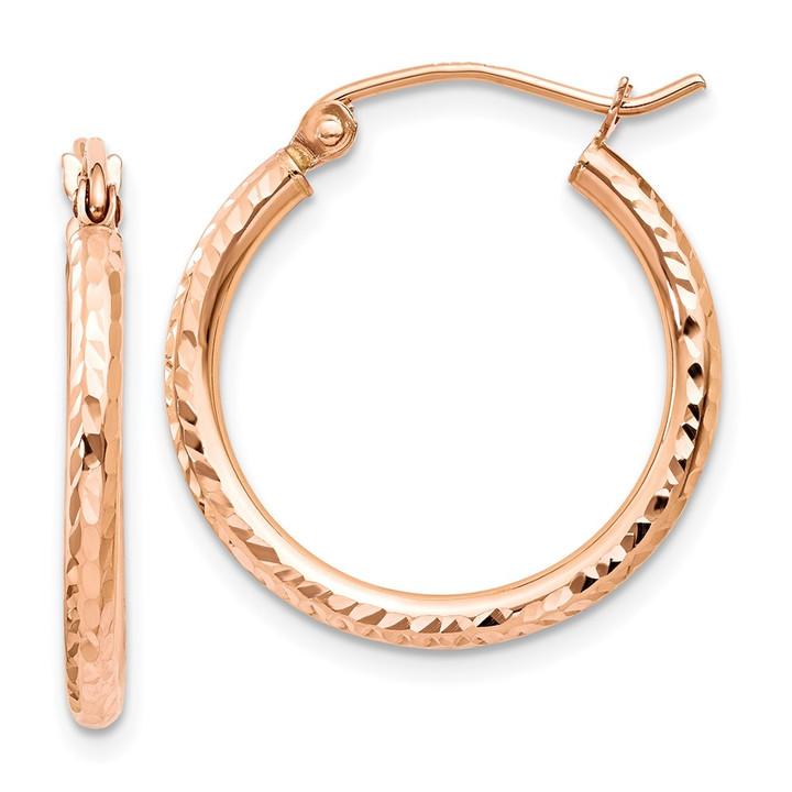 10K Rose Gold Diamond-cut Polished Hoop Earrings 10TE520