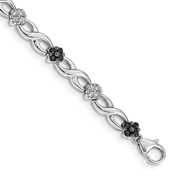 14k White Gold White and Black Diamond Flower Infinity Bracelet BM4629-100-WA