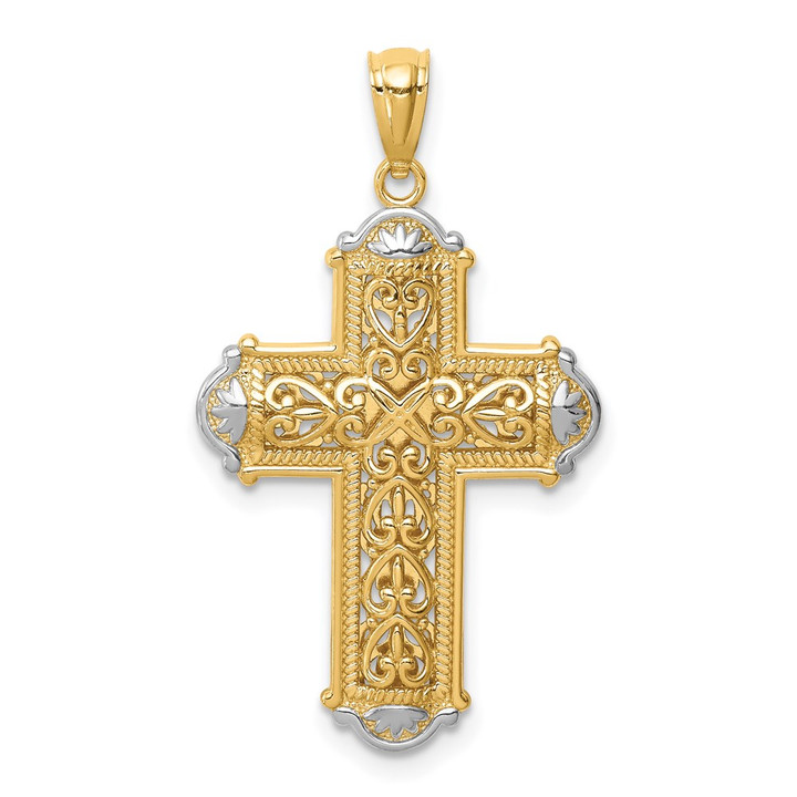 14K White Rhodium D/C Reversible Cross Pendant C4699