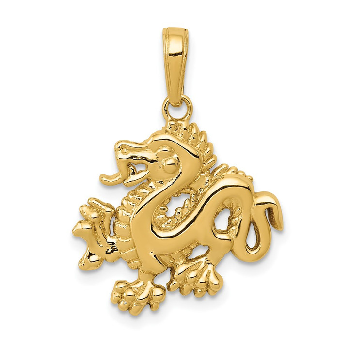14k Solid Polished Dragon Pendant C2379
