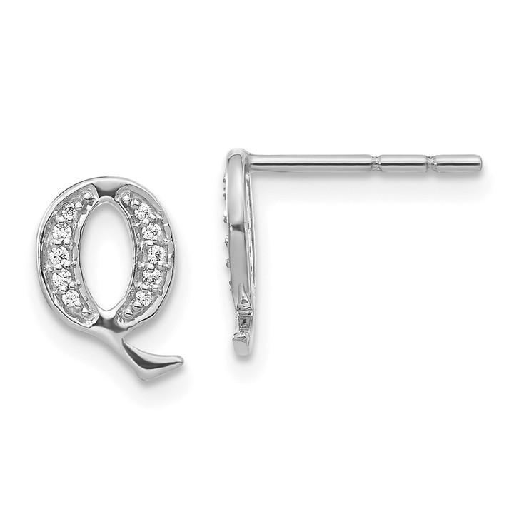 14k White Gold Diamond Initial Q Earrings EM4170Q-007-WA