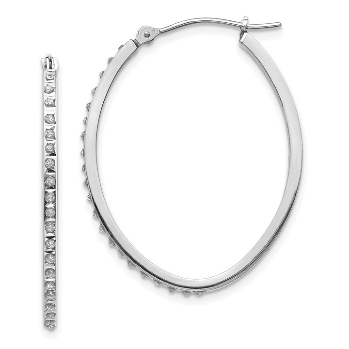 14k White Gold Diamond Fascination Oval Hinged Hoop Earrings DF106