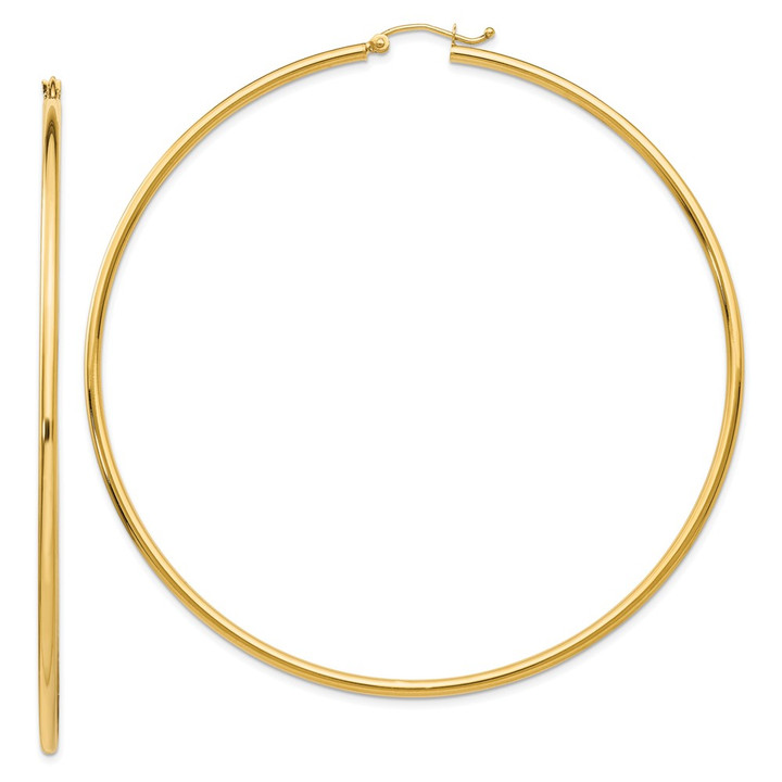 10k Polished 2x75mm Lightweight Tube Hoop Earrings 10TF578