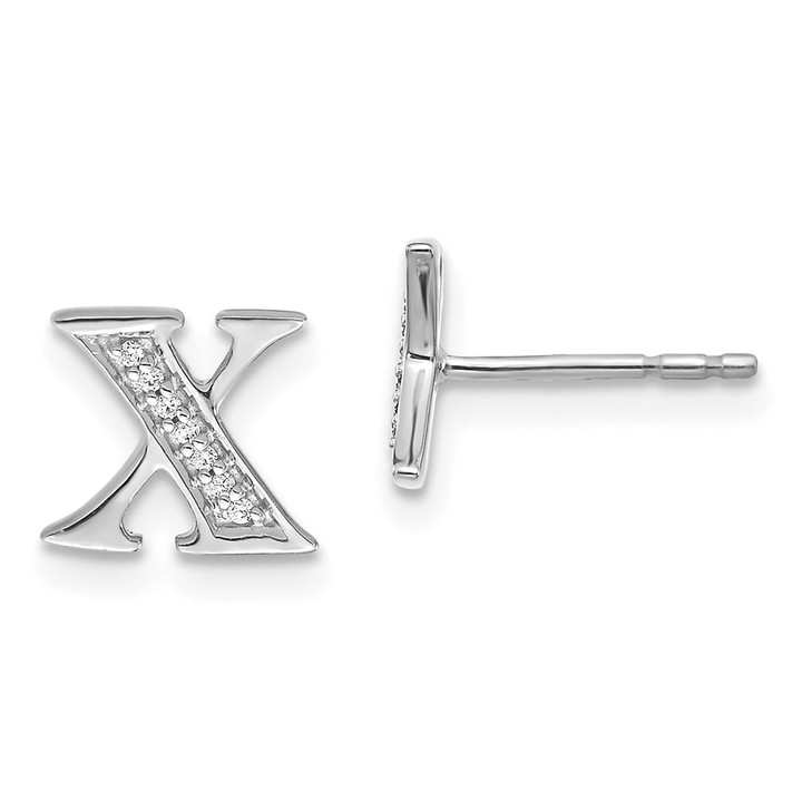 14k White Gold Diamond Initial X Earrings EM4170X-005-WA
