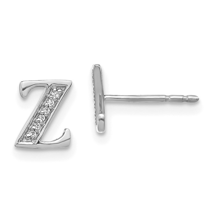 14k White Gold Diamond Initial Z Earrings EM4170Z-004-WA