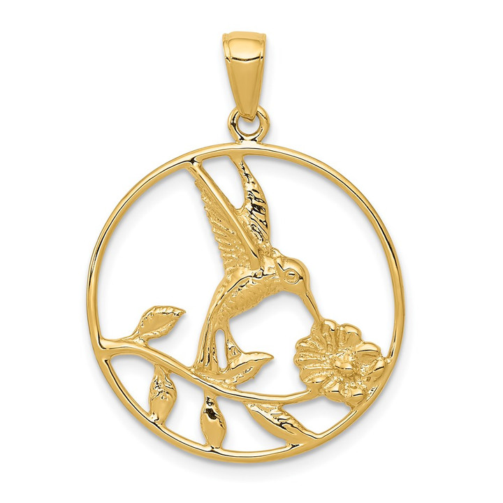 14K Hummingbird in Round Frame Pendant D4196