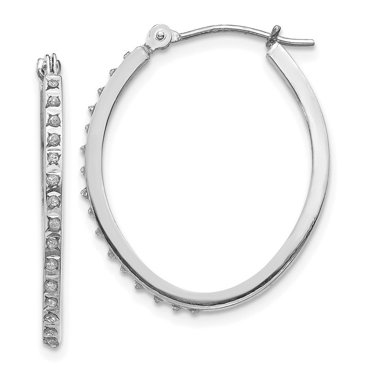 14k White Gold Diamond Fascination Oval Hinged Hoop Earrings DF120
