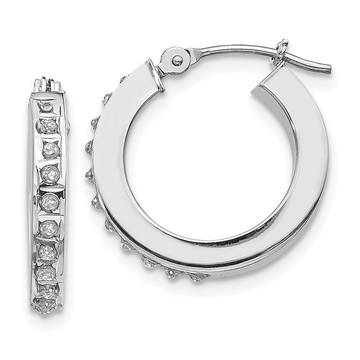 14k White Gold Diamond Fascination Round Hinged Hoop Earrings DF227