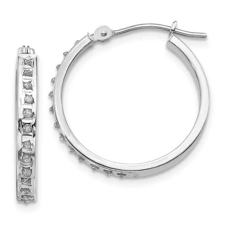 14k White Gold Diamond Fascination Round Hinged Hoop Earrings DF158