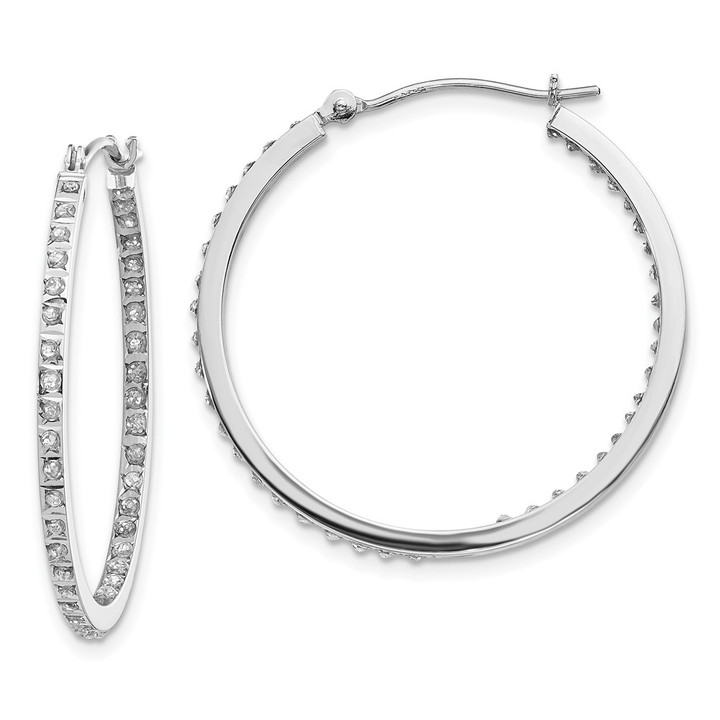 14k White Gold Diamond Fascination Round Hinged Hoop Earrings DF249