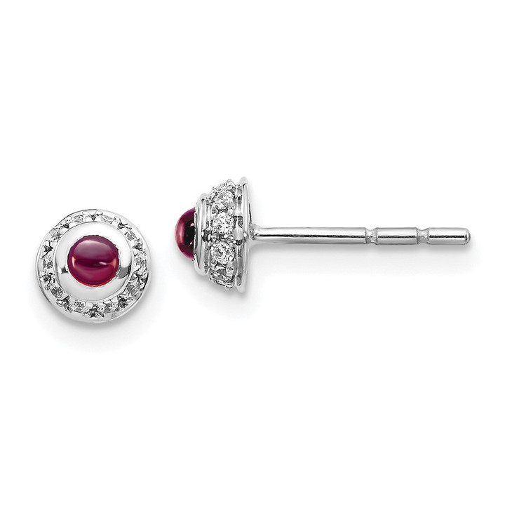 14k White Gold Diamond and Cabochon Rhodolite Garnet Earrings EM4030-RG-010-WA