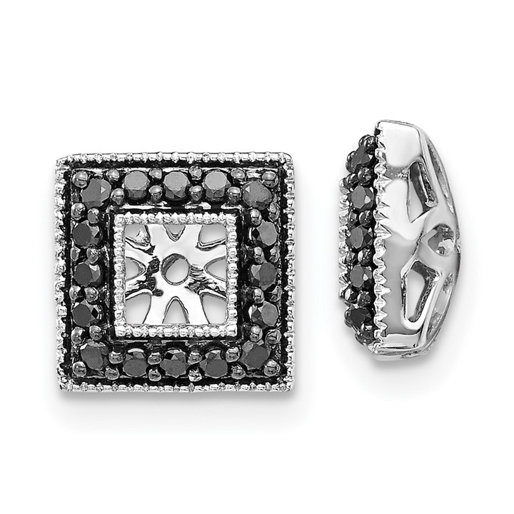 14k White Gold Black Diamond Square Jacket Earrings EJM5313-BK-025-WA