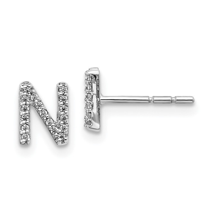 14k White Gold Diamond Initial N Earrings EM4169N-010-WA