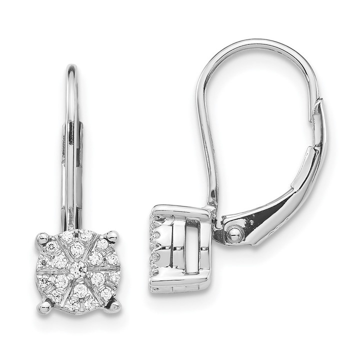 14k White Gold Diamond Cluster Leverback Earrings EM5489-016-WA