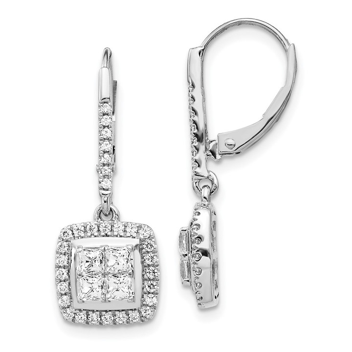14k White Gold Diamond Cluster Leverback Earrings EM4372-100-WA