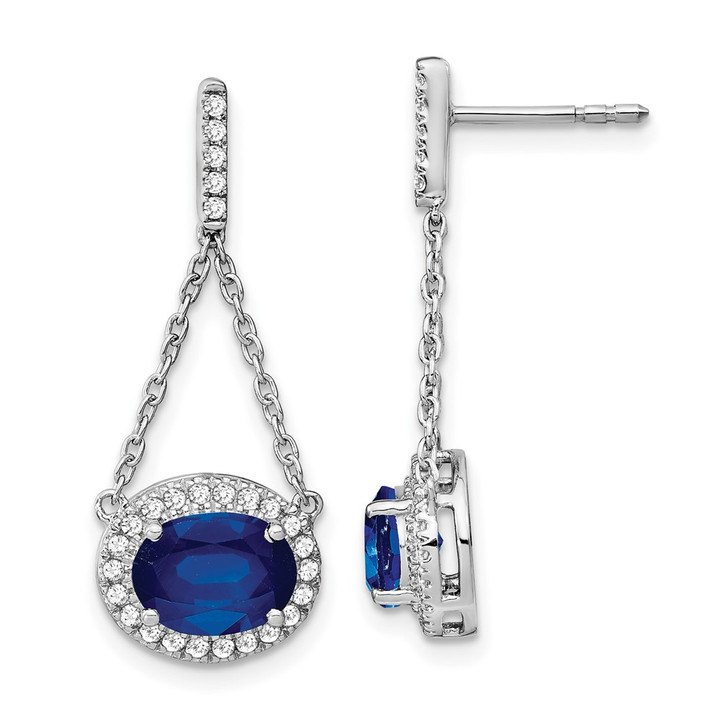 14k White Gold Oval Created Sapphire and Diamond Dangle Earrings EM7228-SA-033-WA