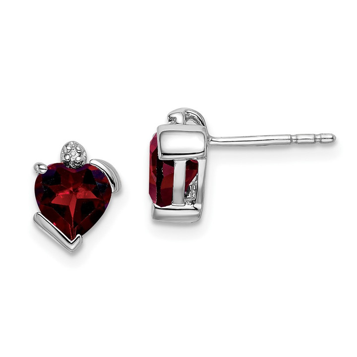 14k White Gold Garnet and Diamond Heart Earrings EM7028-GA-001-WA