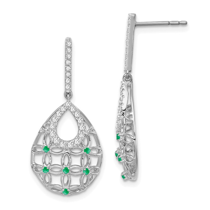 14k White Gold Emerald and Diamond Dangle Earrings EM7251-EM-033-WA