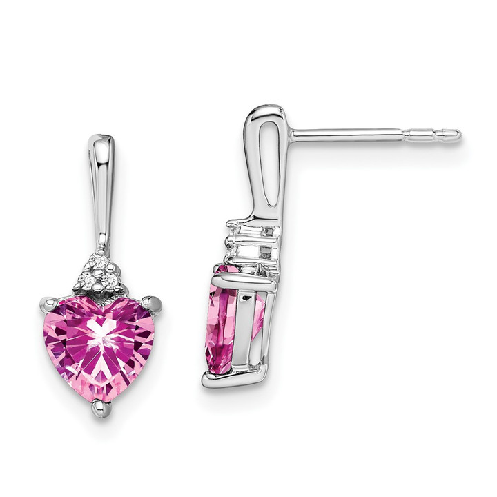 14k White Gold Created Pink Sapphire and Diamond Heart Earrings EM7029-CPS-003-WA