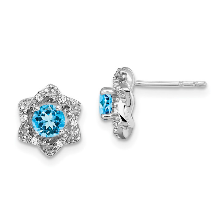 14k White Gold Blue Topaz and Diamond Post Earrings EM7459-BT-006-WA