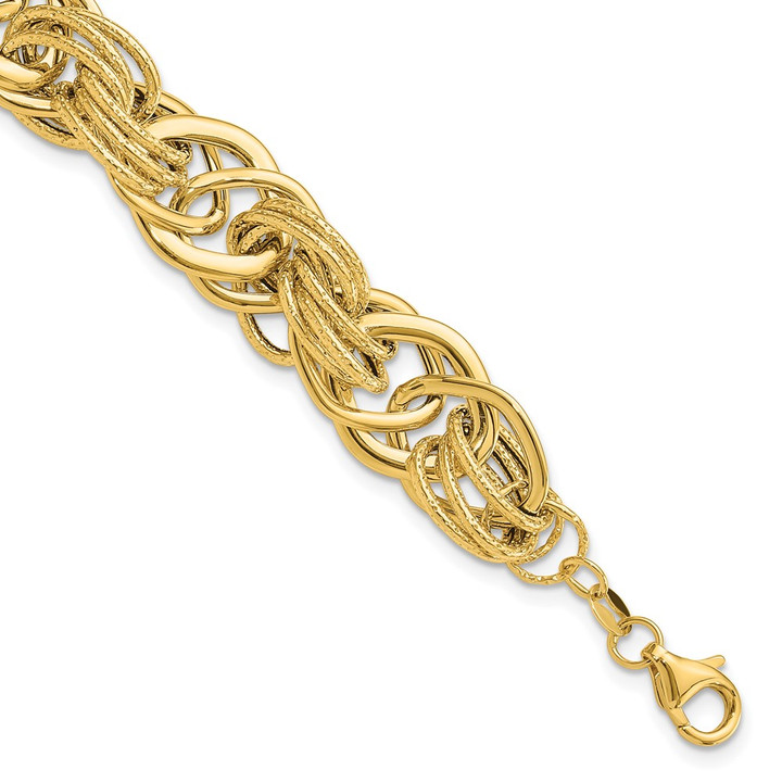 14k Polished and Textured Fancy Link Bracelet FB2014-7.5