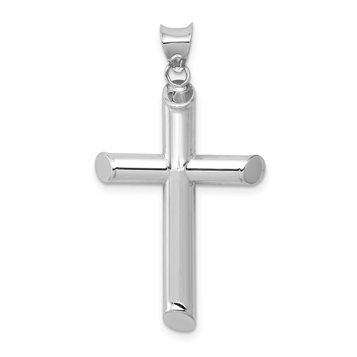 14k White Gold Polished Tube Cross Pendant K6206