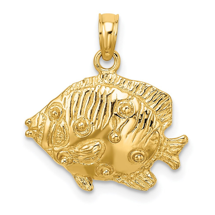 14K 2-D Polished Engraved Fish Charm K7423