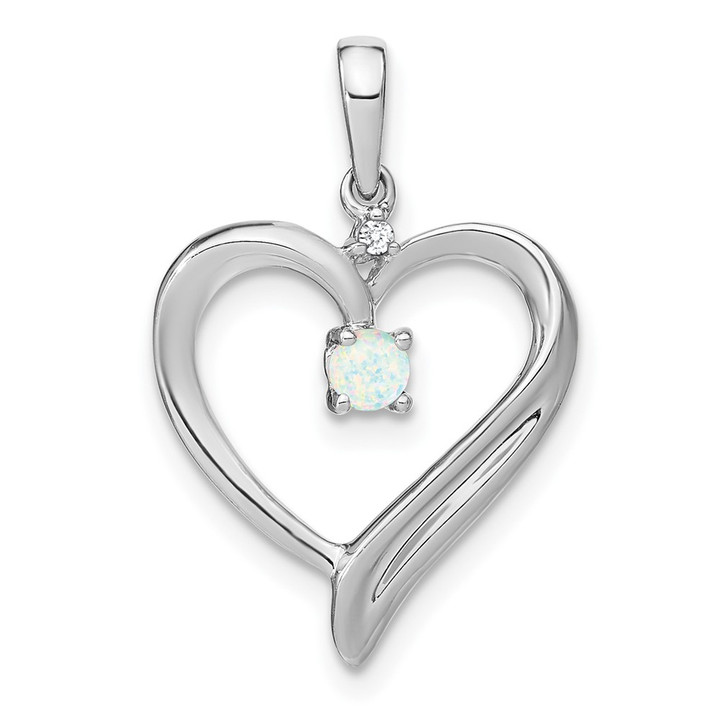 14k White Gold Created Opal and Diamond Heart Pendant PM7005-OP-001-WA