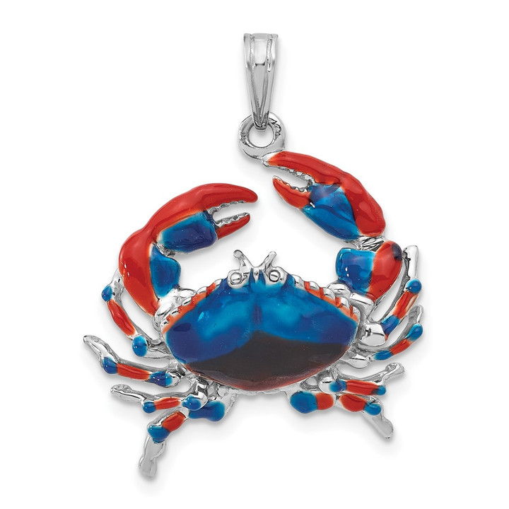 De-Ani Sterling Silver Rhodium-Plated Polished Enameled Blue Stone Crab Pendant QC10635