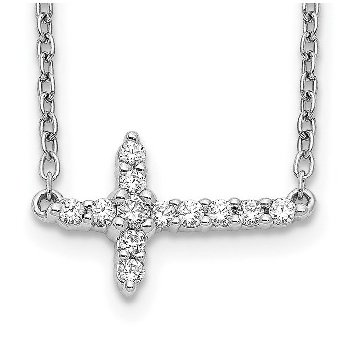 14k White Gold Diamond Sideways Cross 18in Necklace PM4692-016-WA