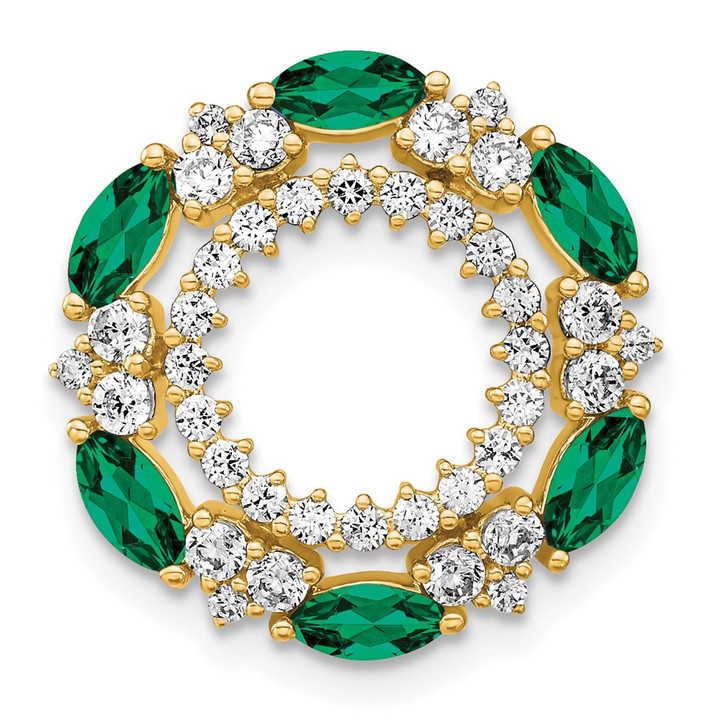 14K Lab Grown VS/SI FGH Dia & Created Emerald Pendant PM7513-CEM-065-YLG