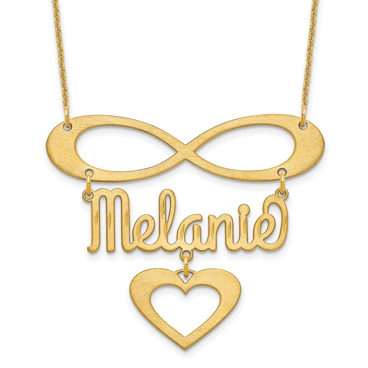 10k Yellow Gold Brushed Infinity/Heart and Name Necklace 10XNA1037Y