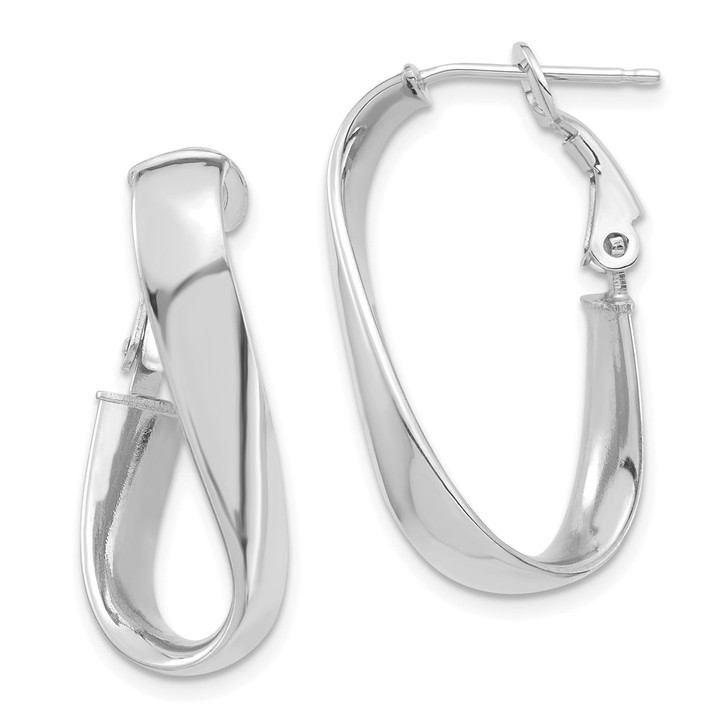 14k White Gold Polished 5mm Twisted Oval Omega Back Hoop Earrings PRE989W